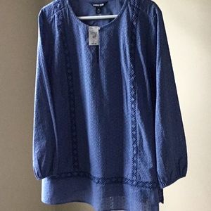 Lands End Denim Blue Eyelet Tunic Top Size 2X